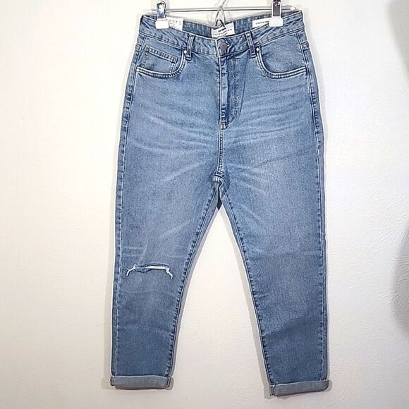 Cotton On blue Stretch Mom distressed cuffed bottom jeans size 10 NWT - Picture 1 of 12